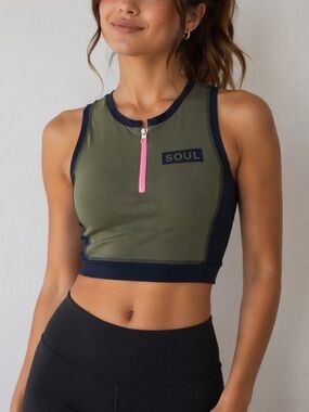 SoulCycle Army Green Crop Top Sports Bra Size S